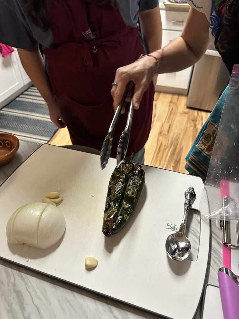 Charred poblano before peeling