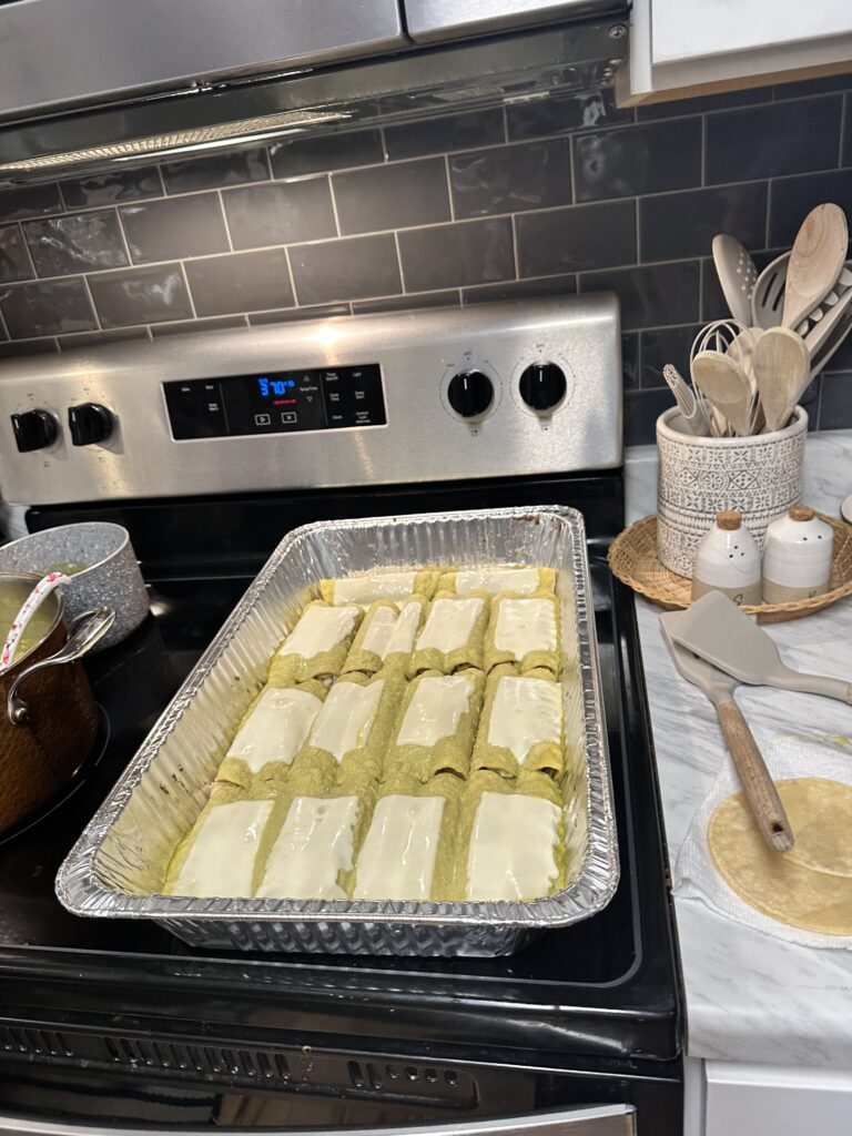 Enchiladas out of the oven with melted cheese