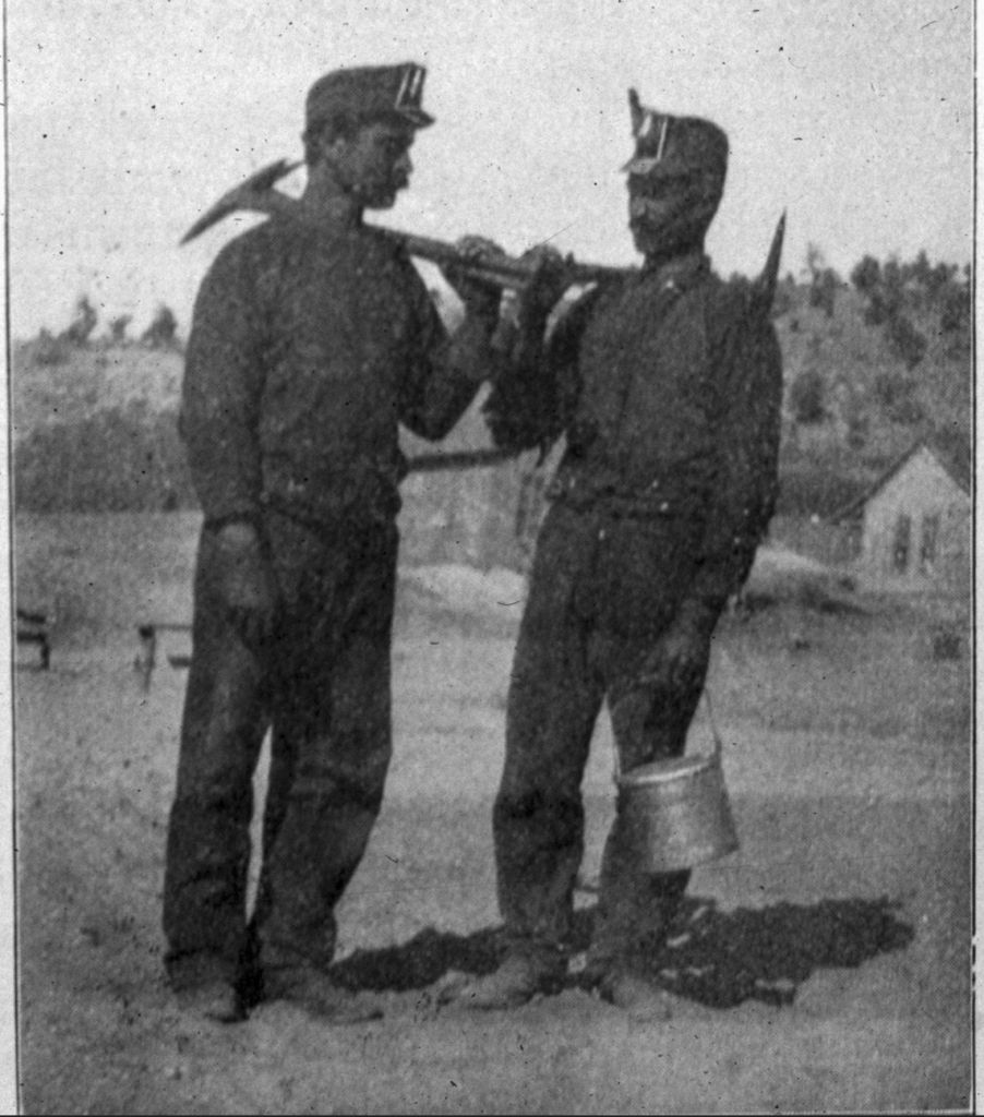 Two Colorado Miners with Pickaxes and Pail | Photo Credit: CU Boulder Archives