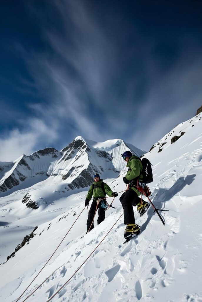 ice climbing in Colorado - two men on a snowy mountain
