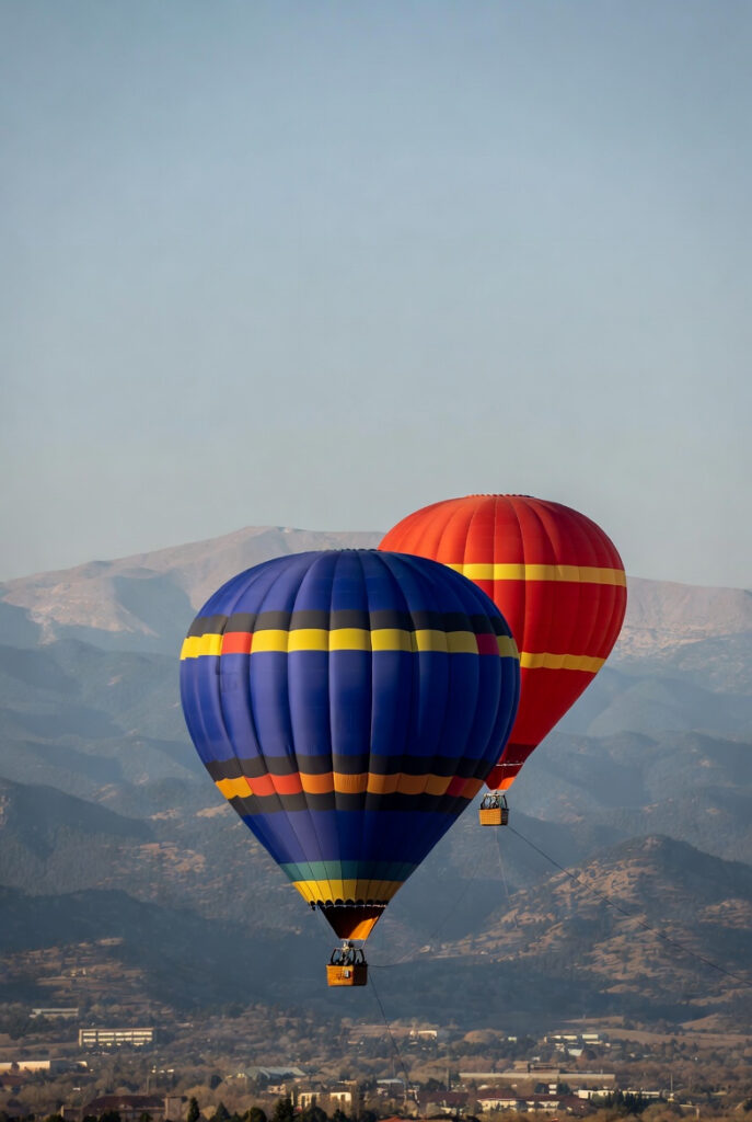 Two Hot Air Balloons in Colorado Springs with Pikes Peak